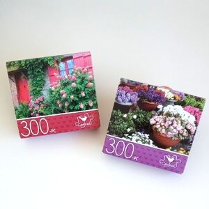 2 Cardinal Mini 300-Piece Garden Flower Puzzle Sets Travel Size Puzzles